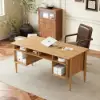 Mid Century Modern 163 cm Rectangular Natural Wood Desk with 6 Drawers