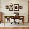 Mid Century Modern 163 cm Rectangular Natural Wood Desk with 6 Drawers