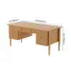 Mid Century Modern 163 cm Rectangular Natural Wood Desk with 6 Drawers