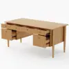 Mid Century Modern 163 cm Rectangular Natural Wood Desk with 6 Drawers