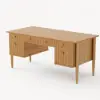 Mid Century Modern 163 cm Rectangular Natural Wood Desk with 6 Drawers