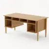 Mid Century Modern 163 cm Rectangular Natural Wood Desk with 6 Drawers
