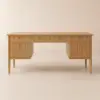 Mid Century Modern 163 cm Rectangular Natural Wood Desk with 6 Drawers