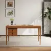 Mid-Century Modern 140 cm Rectangular Natural Ash Wood Desk with 3 Drawers