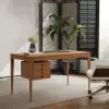 Mid-Century Modern 140 cm Rectangular Natural Ash Wood Desk with 3 Drawers