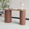Modern 110 cm Curved Walnut Wood Desk with 3 Drawers & Fluted Double Pedestal Base