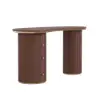 Modern 110 cm Curved Walnut Wood Desk with 3 Drawers & Fluted Double Pedestal Base