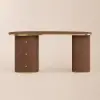 Modern 110 cm Curved Walnut Wood Desk with 3 Drawers & Fluted Double Pedestal Base