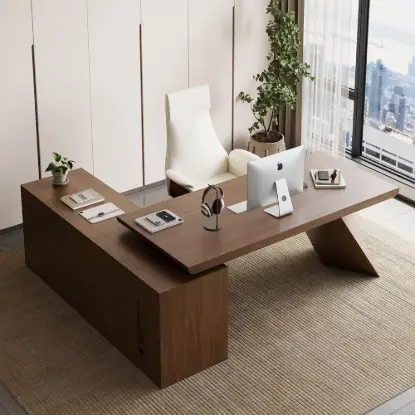 Modern 180 cm L-Shaped Walnut Executive Desk with Right Hand Return