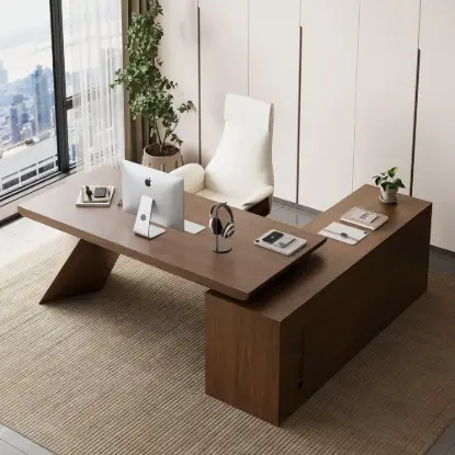 Modern 180 cm L-Shaped Walnut Executive Desk with Left Hand Return