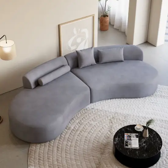 Picture of 278 cm 2-Piece Curved Velvet Sectional Sofa with Pillows