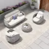 Cocaro 4-Piece Outdoor Rope Weave Swivel Sofa Set with Coffee Table in Grey & White