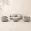 Cocaro 4-Piece Outdoor Rope Weave Swivel Sofa Set with Coffee Table in Grey & White