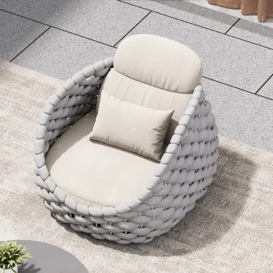 Cocaro Outdoor Aluminium & Rope Weave Lounge Chair in Grey & White