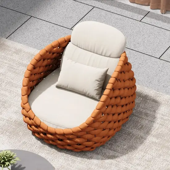 Cocaro Outdoor Aluminium & Rope Weave Lounge Chair in Orange