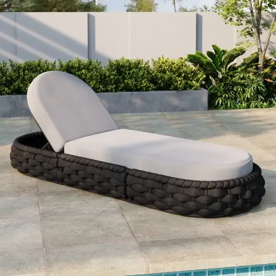 Cocaro Outdoor Aluminium & Rope Weave Adjustable Chaise Lounge in Dark Grey