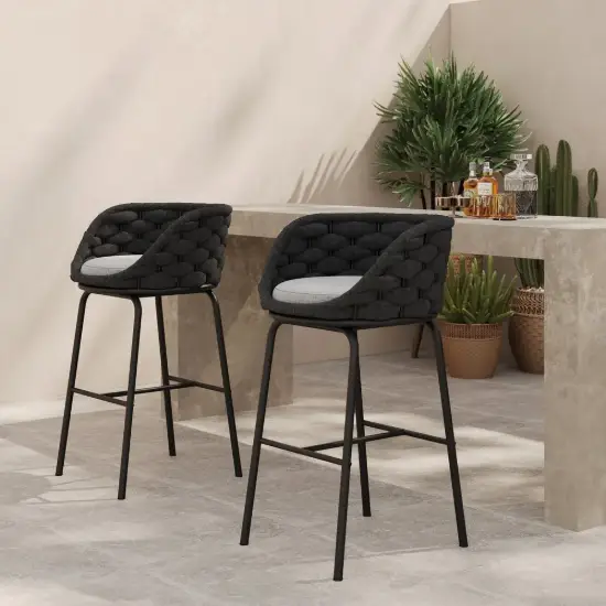 Picture of 2 Pieces Outdoor Chair Patio Woven Rope & Aluminium 960 mm Bar Stools Set with Backs – AUD-H2171