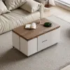 100 cm Lift-Top Foldable Walnut & White Coffee Table with 4 Stools & Storage