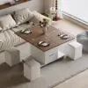 100 cm Lift-Top Foldable Walnut & White Coffee Table with 4 Stools & Storage