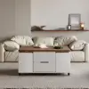 100 cm Lift-Top Foldable Walnut & White Coffee Table with 4 Stools & Storage