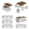 100 cm Lift-Top Foldable Walnut & White Coffee Table with 4 Stools & Storage