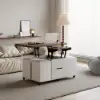 100 cm Lift-Top Foldable Walnut & White Coffee Table with 4 Stools & Storage