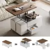 100 cm Lift-Top Foldable Walnut & White Coffee Table with 4 Stools & Storage