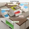 100 cm Lift-Top Foldable Walnut & White Coffee Table with 4 Stools & Storage