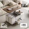 100 cm Lift-Top Foldable Walnut & White Coffee Table with 4 Stools & Storage