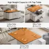 100 cm Lift-Top Foldable Walnut & White Coffee Table with 4 Stools & Storage