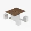 100 cm Lift-Top Foldable Walnut & White Coffee Table with 4 Stools & Storage