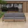 Ropipe Woven Rope Outdoor Sofa 3-Seater Sofa with Dark Gray Polyester Pillow Cushion