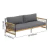 Ropipe Woven Rope Outdoor Sofa 3-Seater Sofa with Dark Gray Polyester Pillow Cushion