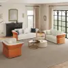 Modern Faux Leather Living Room Sofa Set in White & Orange Set of 3