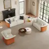 Modern Faux Leather Living Room Sofa Set in White & Orange Set of 3