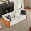 Modern Faux Leather Living Room Sofa Set in White & Orange Set of 3