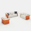 Modern Faux Leather Living Room Sofa Set in White & Orange Set of 3
