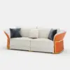 Modern Faux Leather Living Room Sofa Set in White & Orange Set of 3