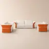 Modern Faux Leather Living Room Sofa Set in White & Orange Set of 3