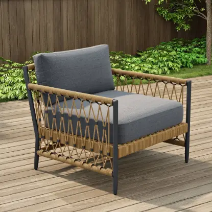 Ropipe Woven Rope Outdoor Armchair Accent Chair with Dark Gray Polyester Cushion
