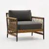 Ropipe Woven Rope Outdoor Armchair Accent Chair with Dark Gray Polyester Cushion