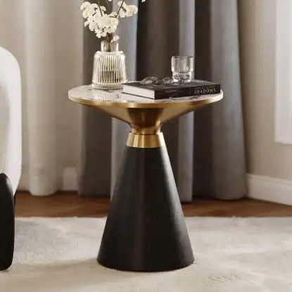 Picture of Modern 56 cm Black Pedestal End Table with Sintered Stone Top