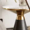 Modern 56 cm Black Pedestal End Table with Sintered Stone Top