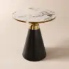 Modern 56 cm Black Pedestal End Table with Sintered Stone Top