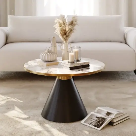 Sculra 711 mm Round Black Sintered Stone Top Coffee Table
