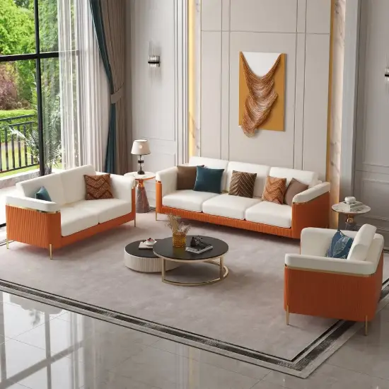 Vertex Modern Leather 3-Piece Living Room Sofa Set – AUD-H2187