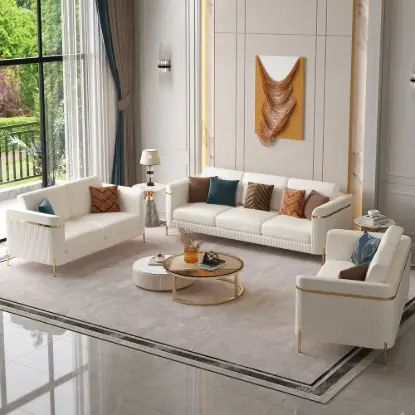 Picture of Vertex Modern Faux Leather 3-Piece Living Room Sofa Set