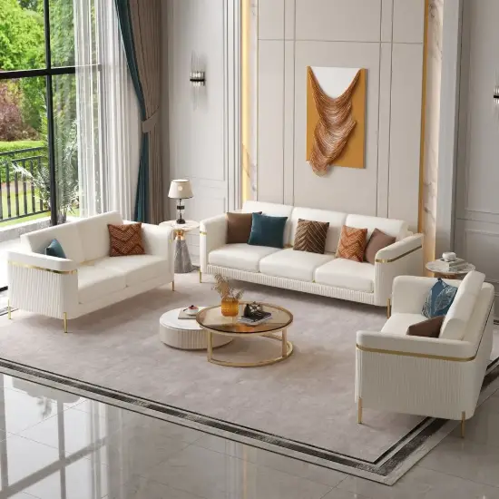 Vertex Modern Faux Leather 3-Piece Living Room Sofa Set