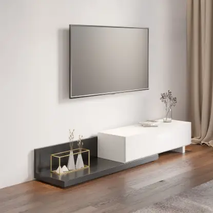 Picture of Crator 120 cm - 250 cm White & Black Extendable TV Unit with 3 Drawers
