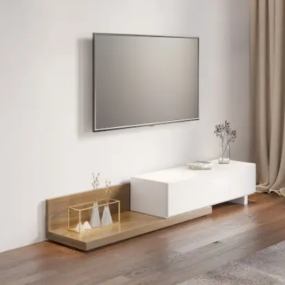 Picture of Crator 120 - 250 cm Walnut & White Extendable TV Unit with 3 Drawers – 240cm